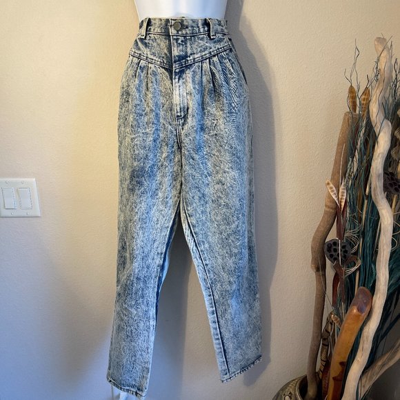 Vintage Denim - Vintage Acid washed jeans, yolk pleated tapered denim jeans 12